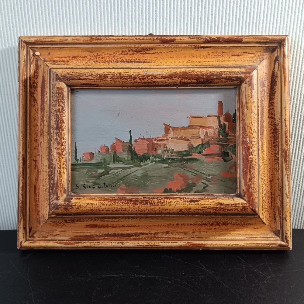 Italian Buggiano Comune 5 1/2″ X 3 1/2″ Oil On Board Signed Stefano Giovannoni