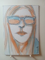ACEO Original Painting Woman OOAK Watercolor & pen 2.5″ x 3.5″ Mirror by mrk1138