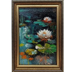 Water Lilies Original Oil Painting 4×6 Framed Signed Monet Pond Impressionist