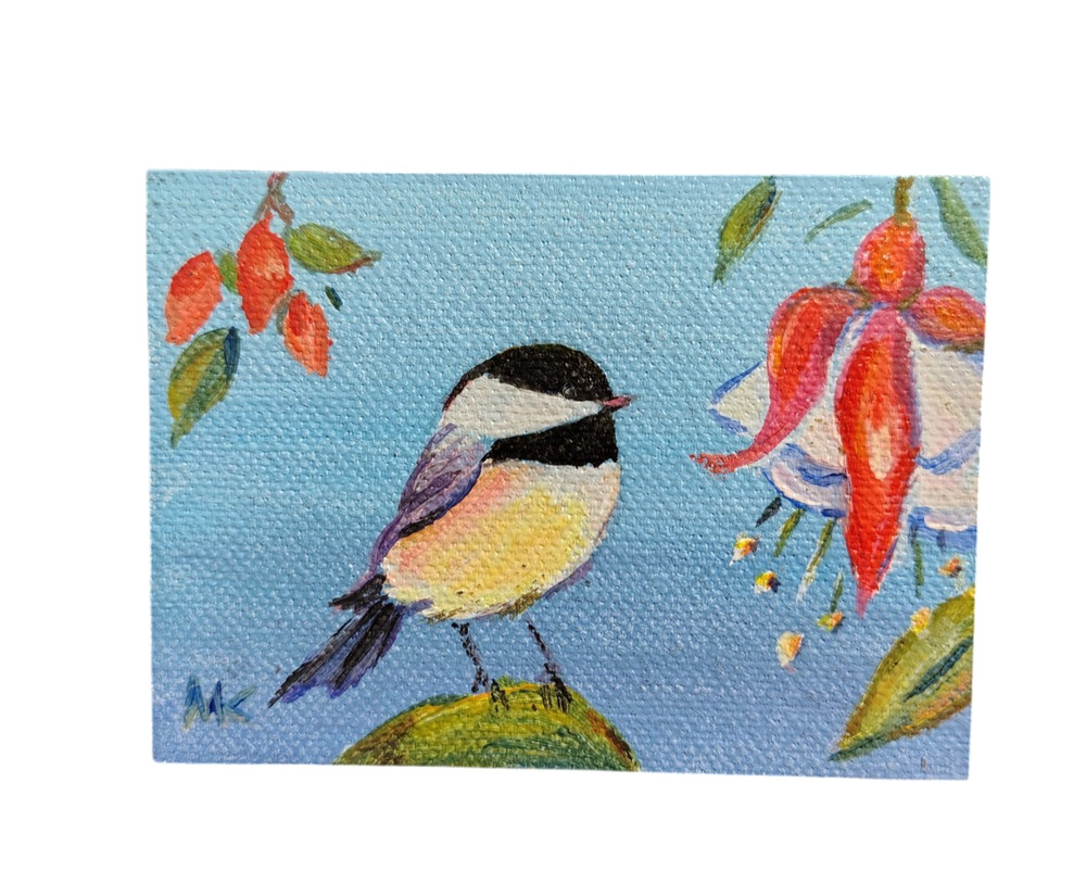 Aceo Painting Original black-capped chickadee Signed meltem Kilic