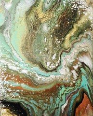 Original Abstract Acrylic Fluid Pour Painting 19 1/2×16 Canvas Resin Coated AR8