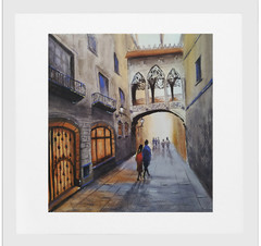 Original watercolor painting Bridge of Love Cityscape 24 x 26 cm