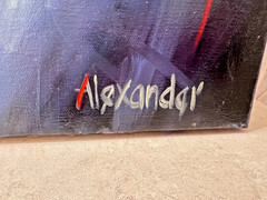 nice org oil painting of kim novak & signed alexander / mark kim novak on back