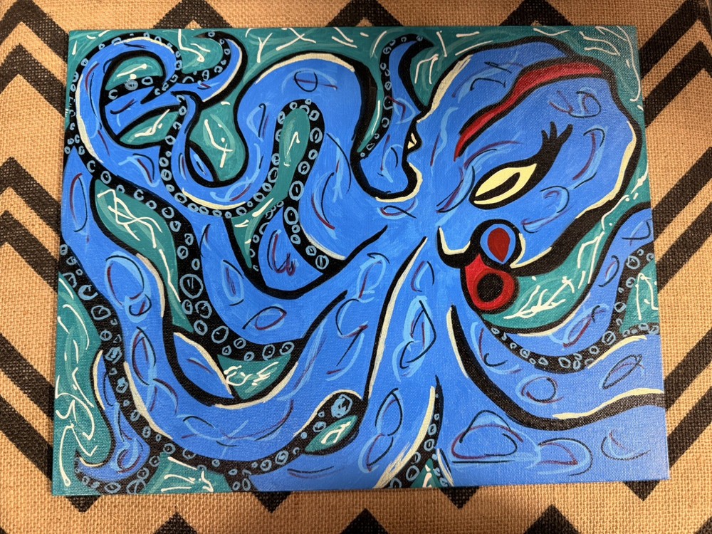 OCTOPUS Original Graffiti Art Acrylic Painting on Canvas Panel 11” x 14”