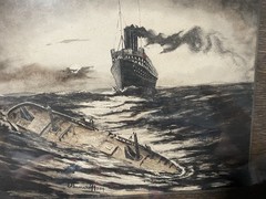 1900’s PAINTING ENGLAND SINKING BOAT & OCEAN LINER SIGNED Bancroft 09
