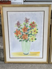 Pair Framed Watercolor Floral Painting by Jewish Artist Avigdor Bar Meir Israel