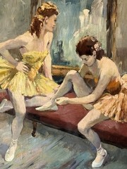GABRIELE DAUBE ANTIQUE BALLERINA GIRL OIL PAINTING VINTAGE BALLET DANCER 1940s