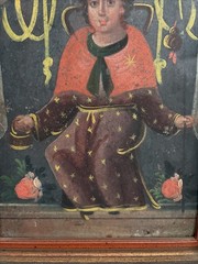 19th Century Retablo Religious Mexican Oil on Tin Painting Holy Child of Atocha