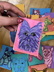 Aceo Original Painting Acrylic Dog Colorful Yorkie Westie Terrier Yorkshire Pup