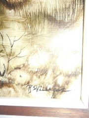 R.VILLEGAS MID CENTURY MODERN ORIGINAL OIL PAINTING IN HEAVY WOODEN FRAME 27,5″