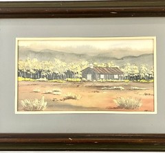Vtg Al Jones Original Watercolor Painting Western Desert Landscape Church 18”
