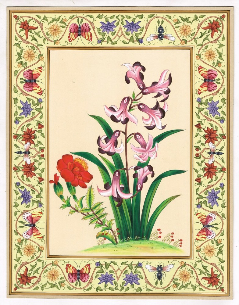 Flower Painting On Paper Hand Miniature Floral Gouache Art On Paper 10.5×13 Inch