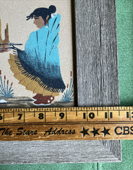 1982 Navajo Boy & Girl Sand Art Painting Signed Eloise Allen Framed 11.5″x11.5″