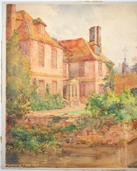 Stunning Antique Painting of English Village with Swans, Warm & Homey, Fine!
