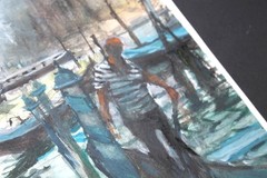 ORIGINAL PAINTING WATERCOLOR VENICE ITALY CANAL GRANDE GONDOLAS 16“x 10.5“in