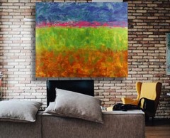 Painting On Canvas, 72”x60” Original Signed Acrylic Large, Giant Green Blue