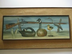 trompe l’oeil OIL PAINTING SURREAL REALISM DECOY DUCK WOOD SCULPTURE MODERNIST