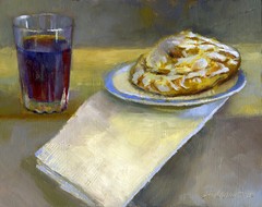 Grape Juice with Danish on Plate 8 x10 i Original Oil on panel By HALL GROAT II