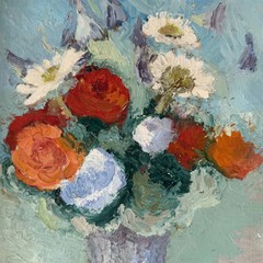 Traditional Interior Oil Painting „Flower Vase“ Rustic Artwork