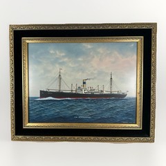 1959 T Hagiwara Yokohama Japan Watercolor Painting S.S. Minnesotan Ship