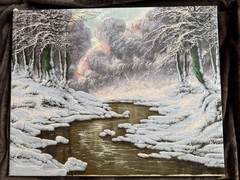 Mountain stream winter landscape Original Painting, Signed by Joseph Dande