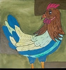 4×4 ROOSTER CHICKEN FARM HOME DECOR Original Painting Miniature FOLK ART by GAT