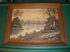 Vintage Framed Painting 16.5″x12.5″ „Fisherman’s Stream“ Signed Brodhead 1957