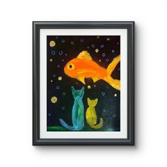 Cats At The Aquarium Figurative Abstract Expressionist Painting 11×14
