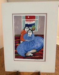 Yu Cha Pak Original Watercolor 1985 Two Women Seated Korean Houston Artist