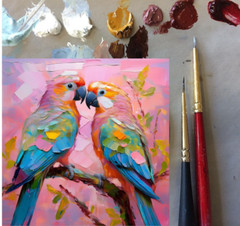 ORIGINAL Oil PAINTING on Canvas Parrot 12×12 in Textured Artwork Custom Order