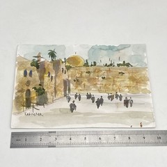 Western Wall Temple Mount Jerusalem Watercolor Judaica signed KABISCHER 9.5×7″