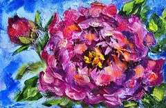 Peonies Pink Flowers Oil Painting 15x10cm Colour Pink Painting on Canvas Fabric