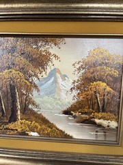 Vintage Oil On Canvas Painting Landscape Mountain River Scene Art Framed Signed