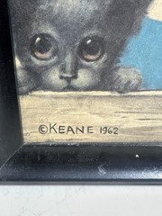 Walter Keane Watching 1962 Framed Signed Portrait Painting Child Dog Canvas 6×12
