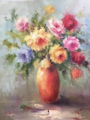 Original Floral Orange Vase Still Life Impressionist LargeOil Painting On Canvas