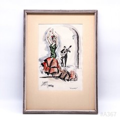 Vintage Watercolour Painting Flamenco Dancer Soleares Watercolour Framed | 34x47cm