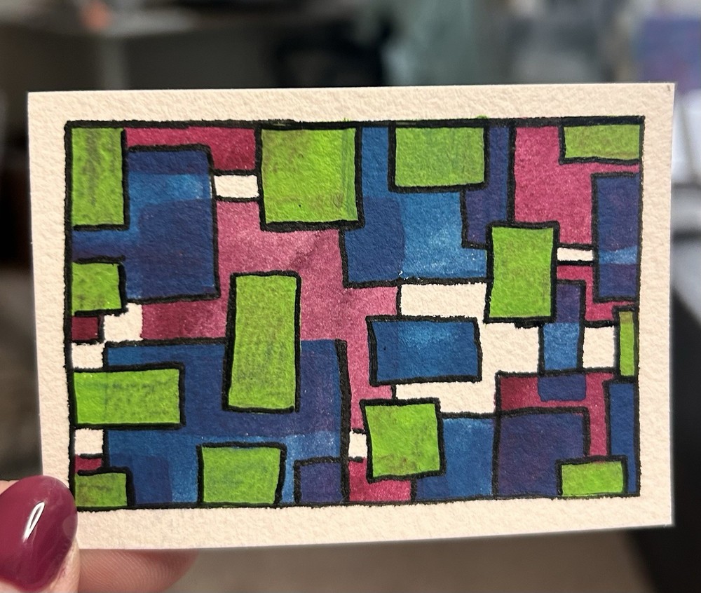 ACEO Bright Zen Squares, Original watercolor by Sasha Lehto