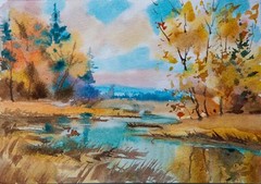 Watercolor landscape, A4, professional artwork, color image, beauty in nature,