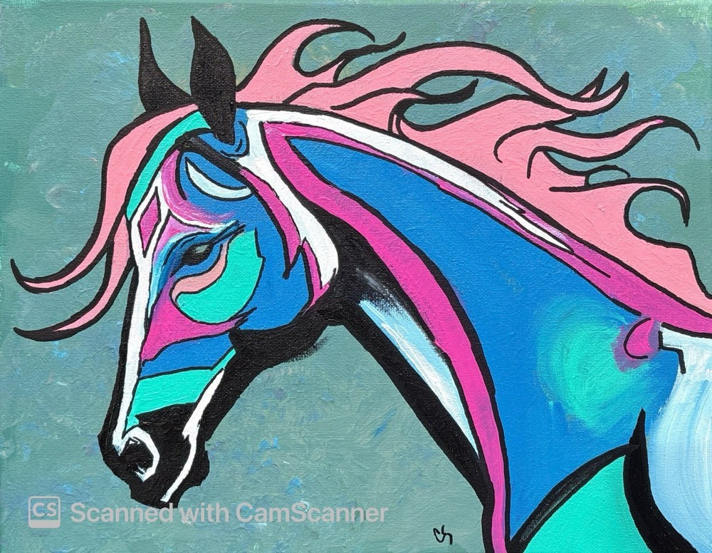 Stylized Colorful Horse Original Acrylic Painting 14×11 Signed Canvas Art
