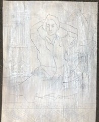 Woman in Shirt Dress & Plant-Oil Crayon&Pencil Drawing-Matisse-like1960-A. Mosca