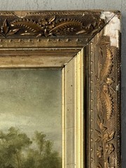ANTIQUE 19TH CENTURY EUROPEAN LANDSCAPE OIL PAINTING OLD EUROPE SEASCAPE 1880s