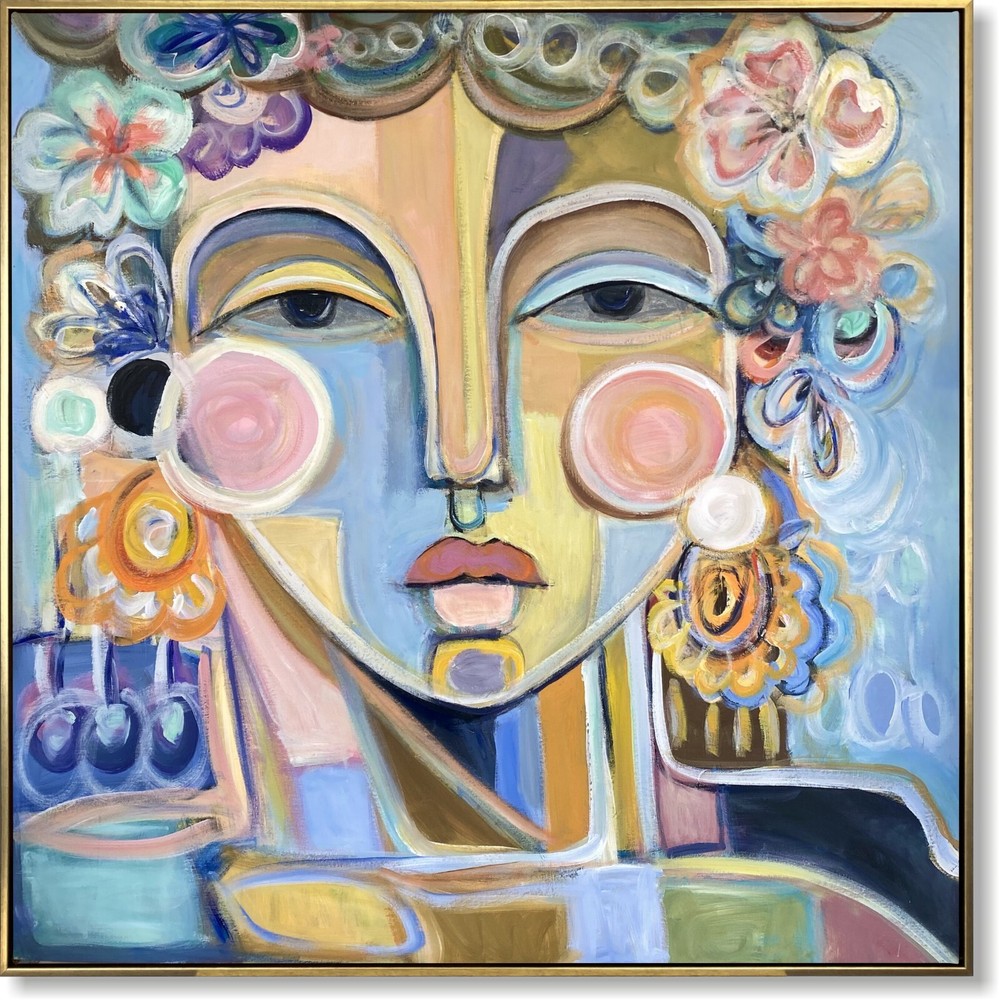 Abstract Portrait Painting Colorful Modern Original Wall Art Face Canvas Boho