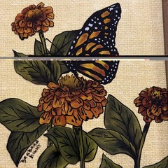 Vintage Handpainted Reverse Painted Butterfly & Flower Framed Picture 10×12 1981