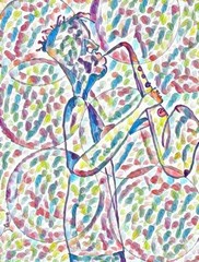 African American Gallery Wrapped 48″x36″ Canvas Reproduction“Abstract Sax „