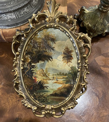 Vtg Ornate Hand Painted Oil by V. Guidotti Italian Florentine Landscape I