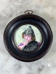 Antique Hand Painted Miniature Child Portrait On Porcelain 19th Century