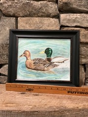 Signed Original Watercolor Painting Mallard Drake Hen Ducks Pond Water By Zimet
