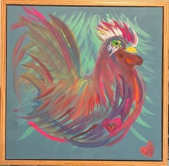 BLESSED#1231A Rooster Neon Home Decor 12×12 Original Canvas Abstract Art