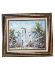 RARE BEAUTIFUL GENUINE L FROST OIL FLOWER PARIS MARKET PAINTING FRAMED 14 x 11.5