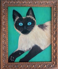 Vintage Siamese Cat Painting Original Folk Art Acrylic Canvas Mid Century Style